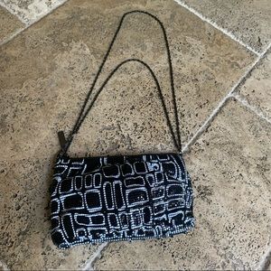 Vintage Y2K Whiting & Davis Convertible Crossbody Shoulder Black White Purse Geo